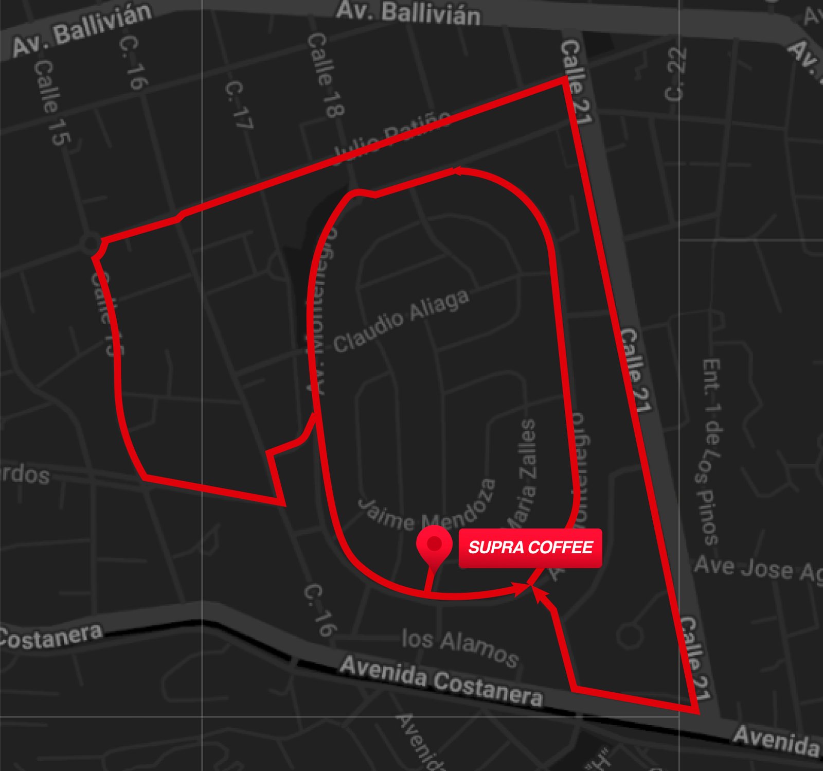 Mapa del recorrido oficial de la carrera Ruta SUPRA 5K en Zona Sur La Paz